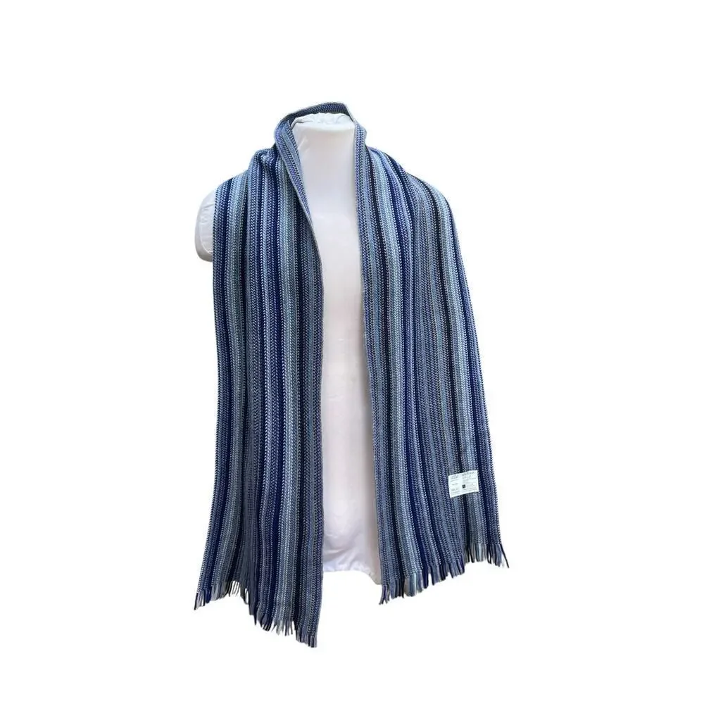 Marks & Spencer Blue Monochromatic Ombre Stripe Winter Knit Scarf Fringe NEW